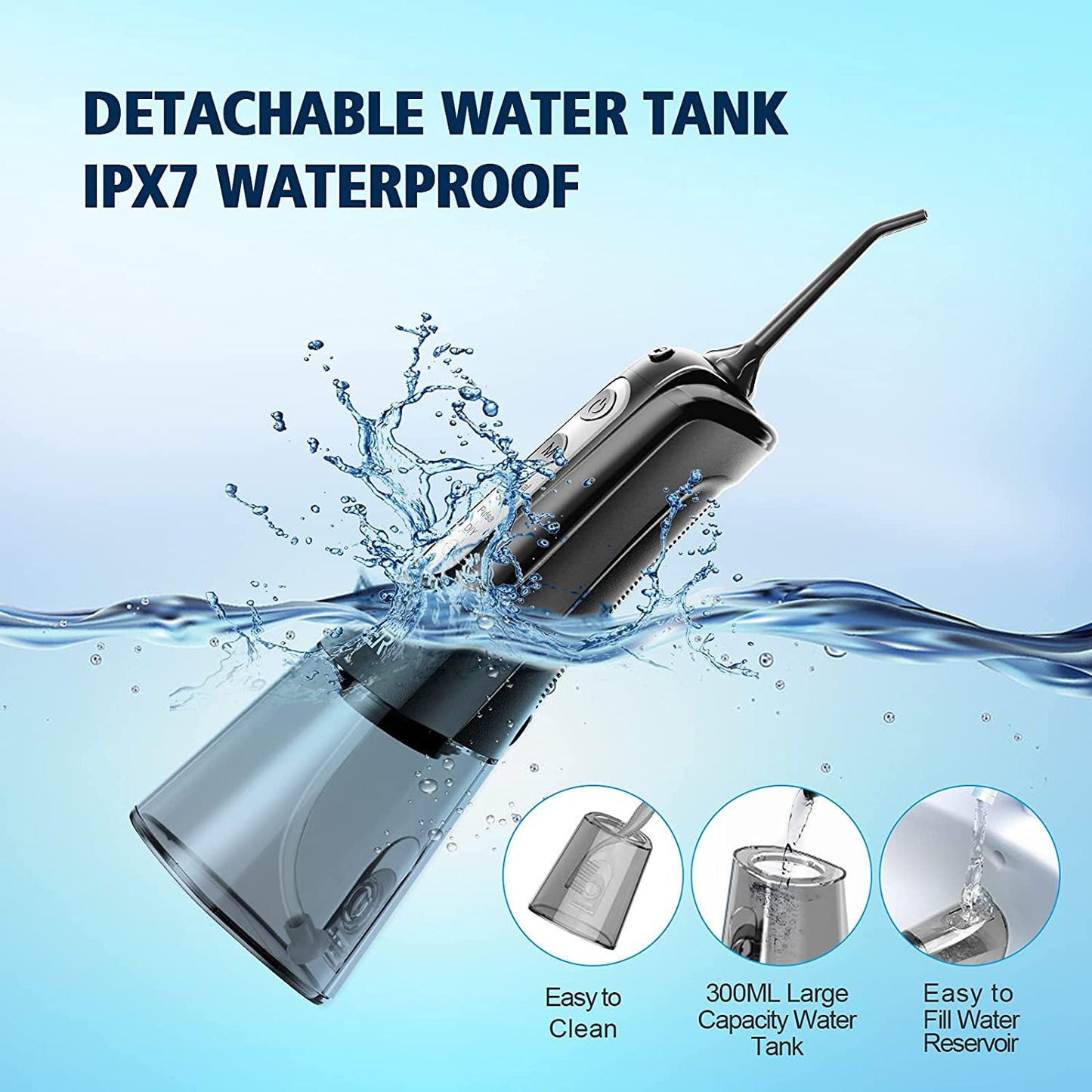 Water Dental Flosser Cordless, Portable Oral Irrigator for Teeth, 4 Modes and 4 Jet Tips, IPX7 Waterproof, Rechargeable for 30-Days Use, Home, Travel, Braces, Bridges Care(Black)
