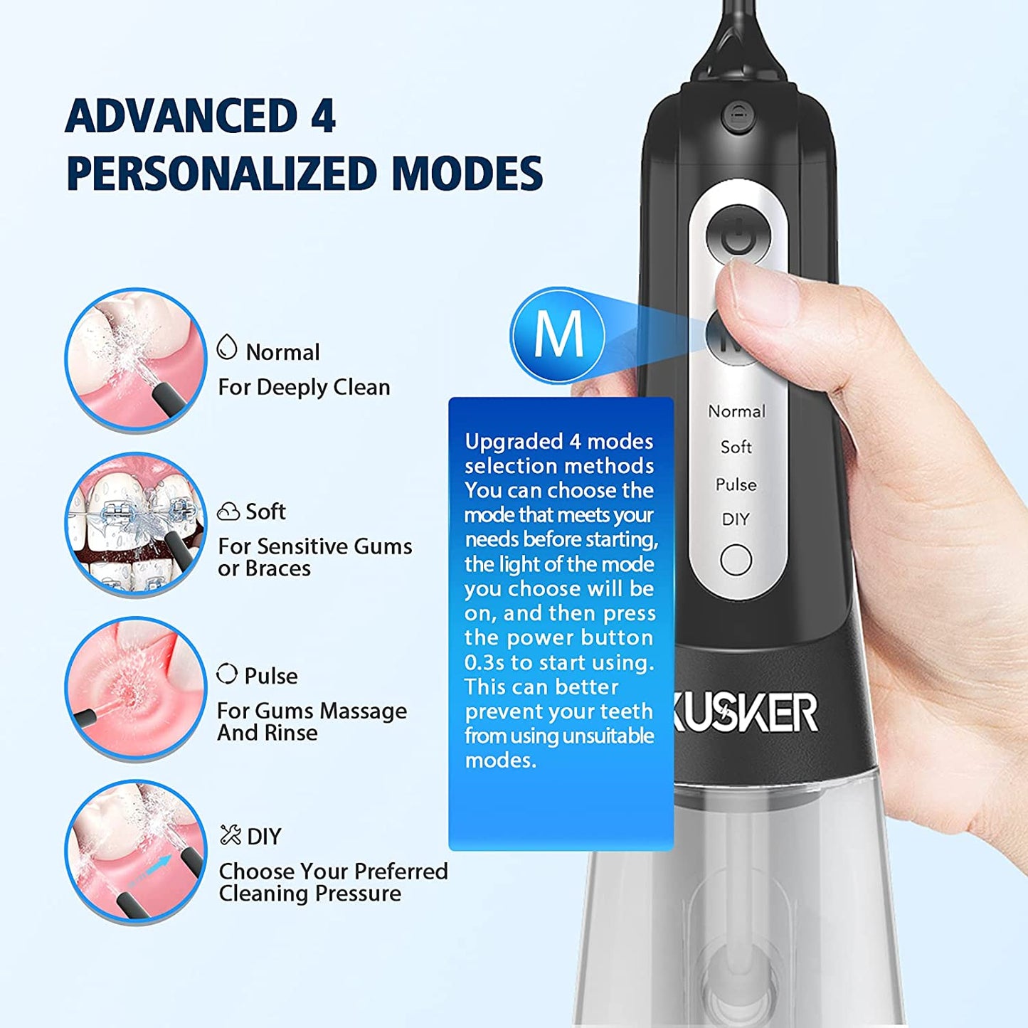Water Dental Flosser Cordless, Portable Oral Irrigator for Teeth, 4 Modes and 4 Jet Tips, IPX7 Waterproof, Rechargeable for 30-Days Use, Home, Travel, Braces, Bridges Care(Black)