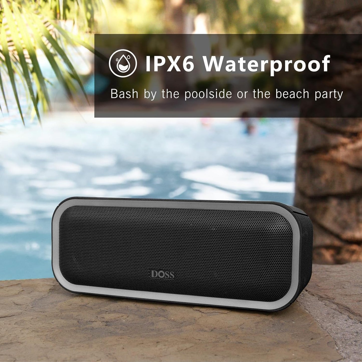 Bluetooth Speaker, Soundbox Pro+ Wireless Pairing Speaker with 24W Stereo Sound, Punchy Bass, IPX6 Waterproof, 15Hrs Playtime, Multi-Colors Lights, for Home,Outdoor-Black