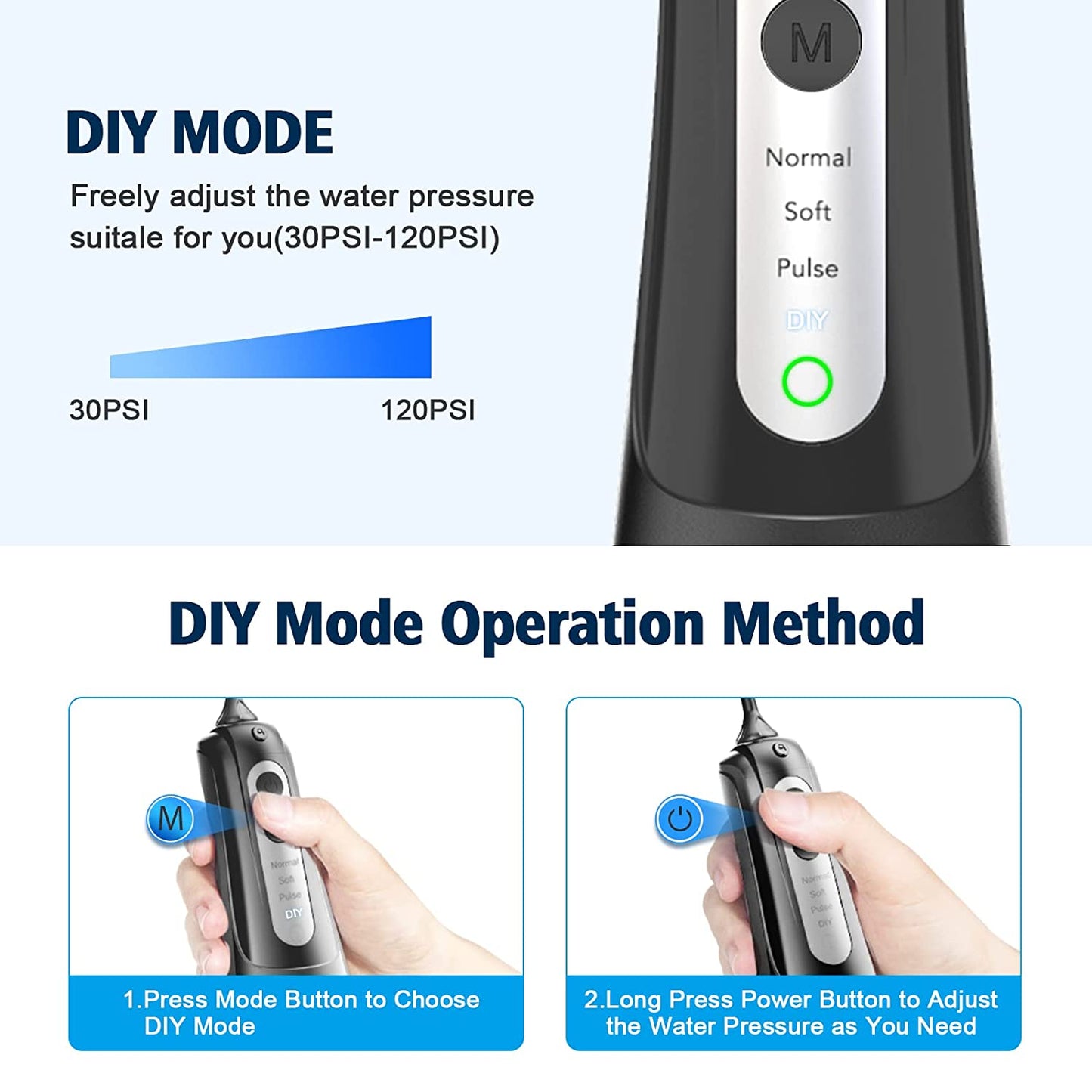 Water Dental Flosser Cordless, Portable Oral Irrigator for Teeth, 4 Modes and 4 Jet Tips, IPX7 Waterproof, Rechargeable for 30-Days Use, Home, Travel, Braces, Bridges Care(Black)