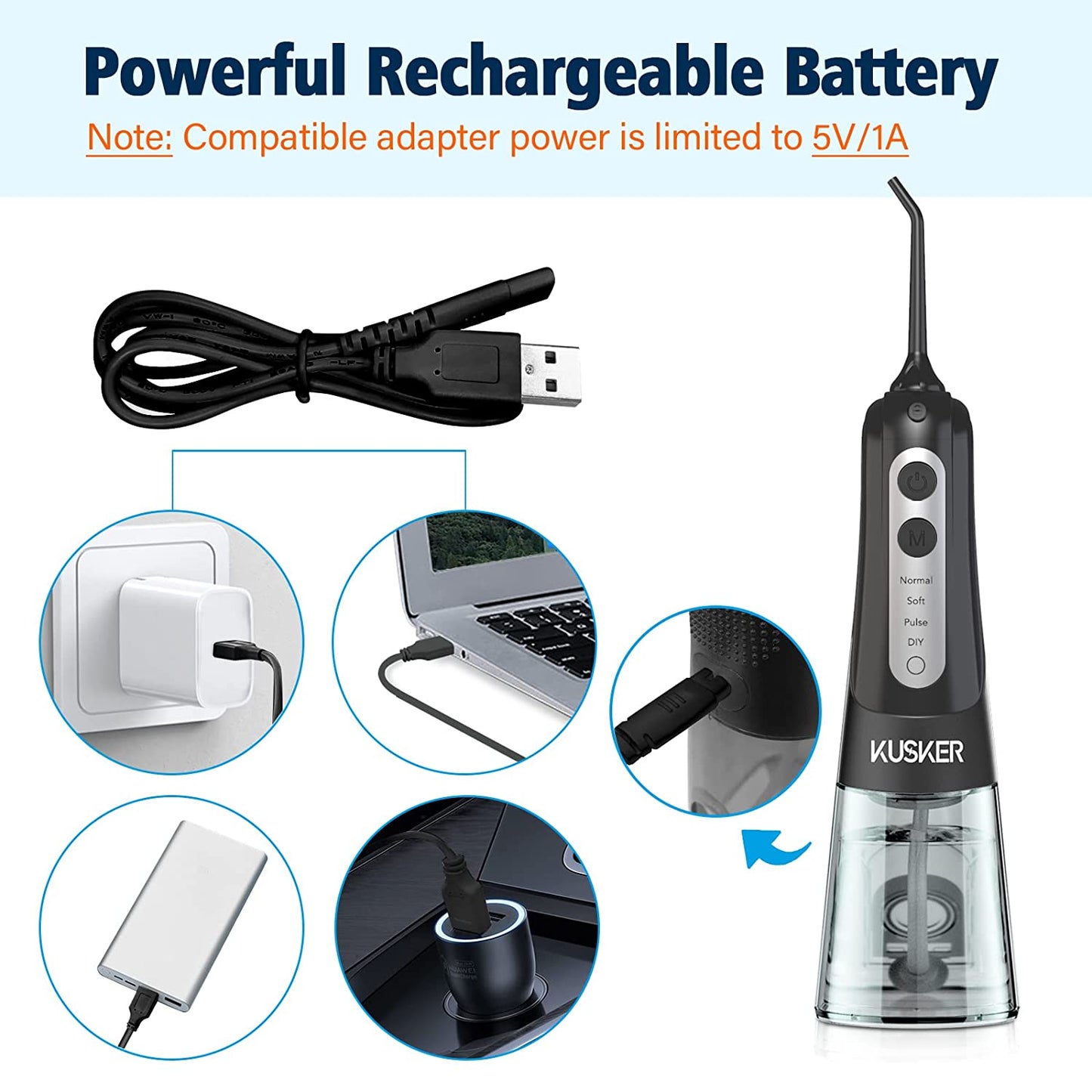 Water Dental Flosser Cordless, Portable Oral Irrigator for Teeth, 4 Modes and 4 Jet Tips, IPX7 Waterproof, Rechargeable for 30-Days Use, Home, Travel, Braces, Bridges Care(Black)